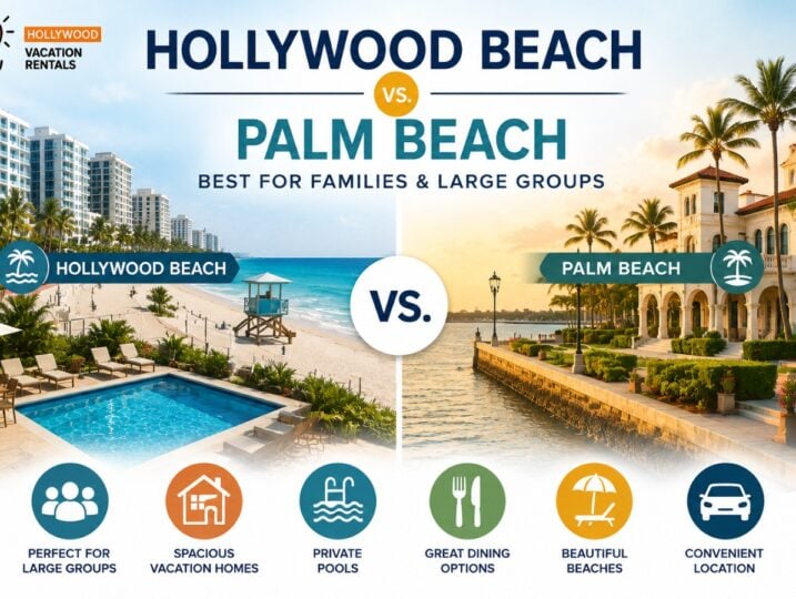 Alt Text: Hollywood Beach vs. Palm Beach, Florida for families and large groups