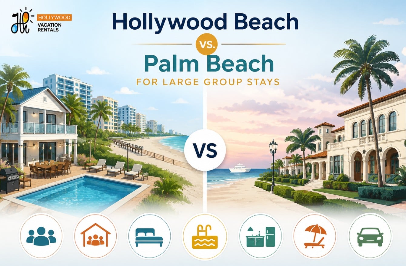 Hollywood Beach vs. Palm Beach, Florida for families and large groups