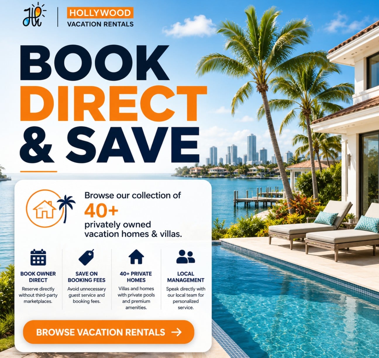 Owner-direct vacation rentals in Hollywood Beach, Dania Beach and Hallandale Beach with private pools